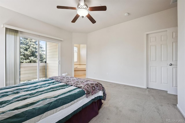 14197 W 84th Cir Unit C, Arvada, CO 80005 - carpeted bedroom featuring ensuite bath and a ceiling fan