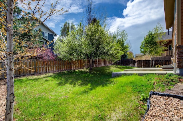view of yard with a fenced backyard