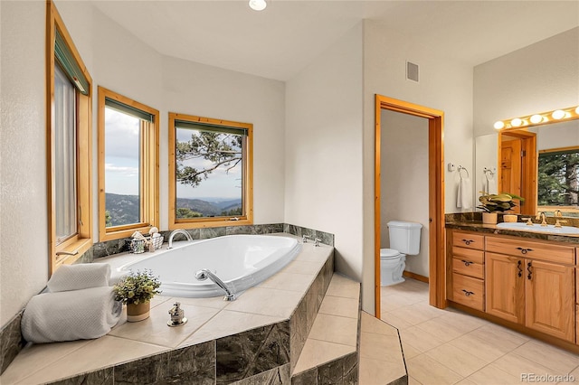 13954 Pine Country Ln, Conifer, CO 80433 - bathroom with a bath, vanity, and tile patterned flooring