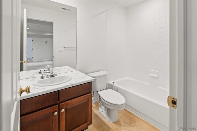 full bathroom featuring toilet, vanity, and shower / tub combination
