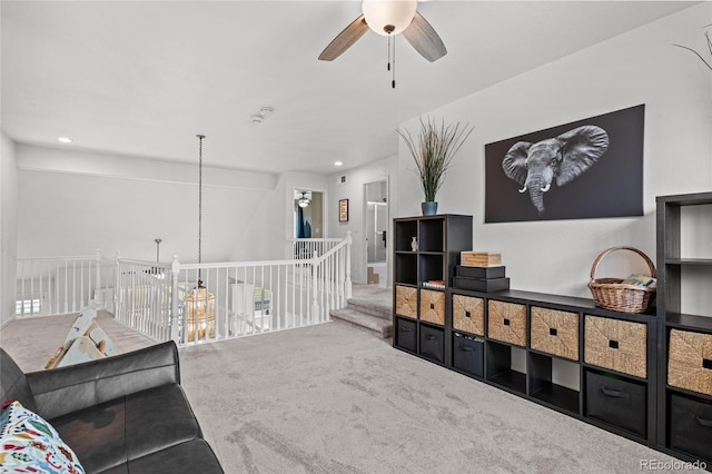 16862 W 65th Cir, Arvada, CO 80007 - living area with ceiling fan, carpet flooring, and recessed lighting