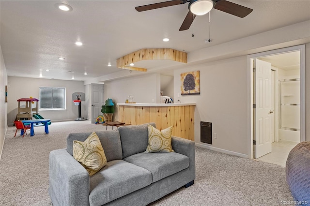 16862 W 65th Cir, Arvada, CO 80007 - carpeted living area with recessed lighting and a ceiling fan