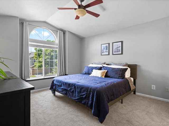 20789 E Princeton Pl, Aurora, CO 80013 - bedroom featuring vaulted ceiling, carpet, baseboards, and a ceiling fan