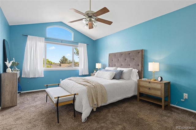 2043 Fendlebrush St, Highlands Ranch, CO 80129 - bedroom with lofted ceiling, carpet, ceiling fan, and baseboards