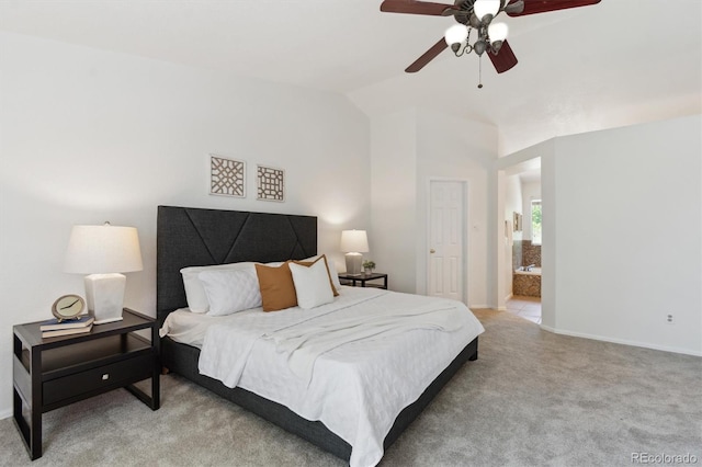 5625 W 109th Cir, Westminster, CO 80020 - bedroom featuring vaulted ceiling, light carpet, and a ceiling fan