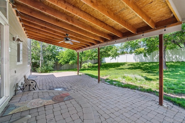 5625 W 109th Cir, Westminster, CO 80020 - fenced backyard with a patio area and a ceiling fan