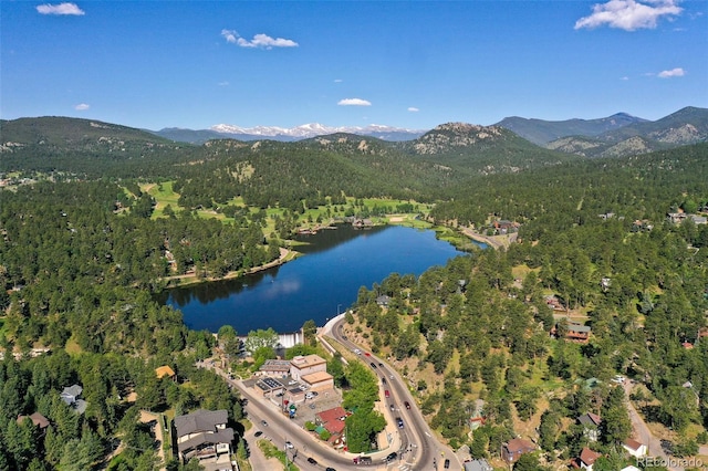 7142 Lynx Lair Rd, Evergreen, CO 80439 - aerial view of property and surrounding area with a water and mountain view and a heavily wooded area