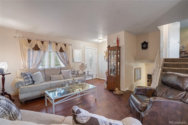 4345 S Chamberlin, Colorado Springs, CO 80906 - living area featuring wood finished floors, baseboards, and stairs