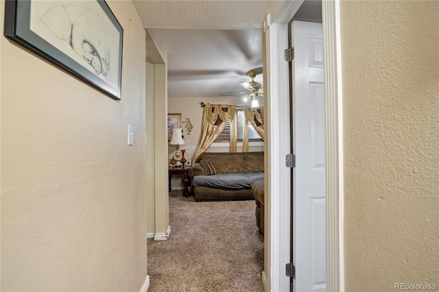 4345 S Chamberlin, Colorado Springs, CO 80906 - hallway featuring carpet, a textured wall, and baseboards