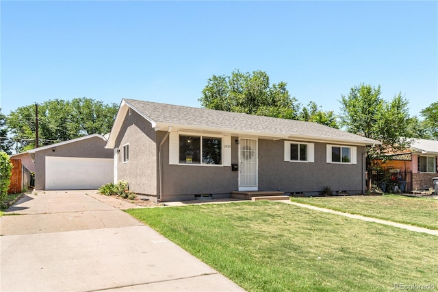 2925 Azalea St, Pueblo, CO 81005 - ranch-style house featuring a front yard, a detached garage, and stucco siding