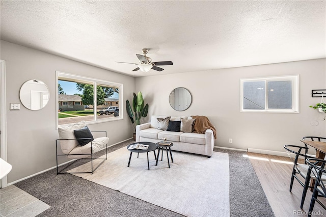 2925 Azalea St, Pueblo, CO 81005 - carpeted living area featuring a ceiling fan and a textured ceiling