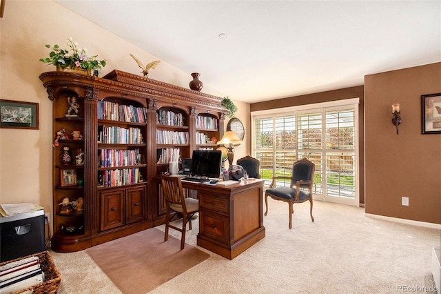 view of carpeted home office