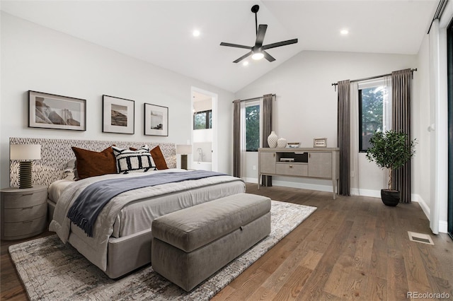 24701 US Highway 40, Golden, CO 80401 - bedroom featuring lofted ceiling, wood finished floors, baseboards, recessed lighting, and a ceiling fan