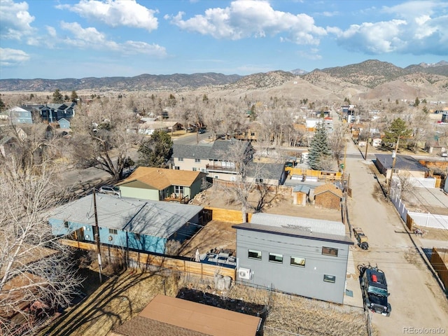 drone / aerial view featuring a mountain view