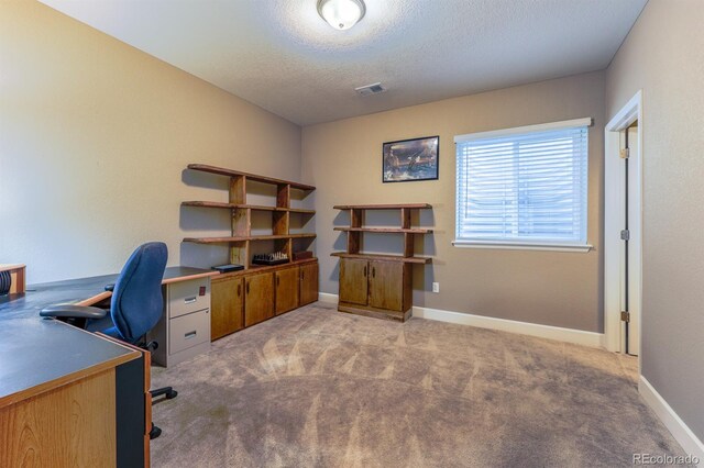 22662 E Narrowleaf Cir, Aurora, CO 80016 - home office featuring carpet flooring, a textured ceiling, and baseboards