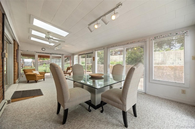 8205 Pennsylvania St, Denver, CO 80229 - sunroom / solarium with a skylight, carpet floors, rail lighting, and lofted ceiling