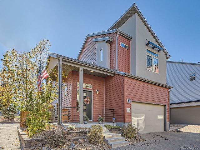 contemporary home featuring a garage