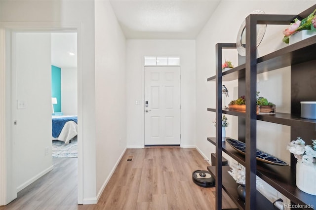 foyer entrance with light wood-type flooring