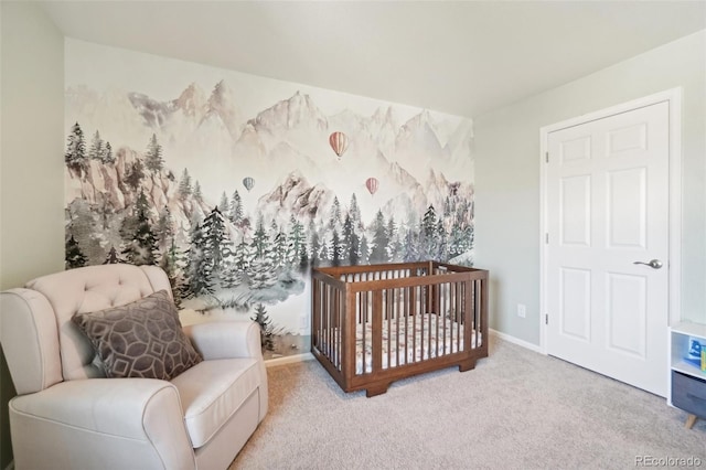 bedroom with light colored carpet