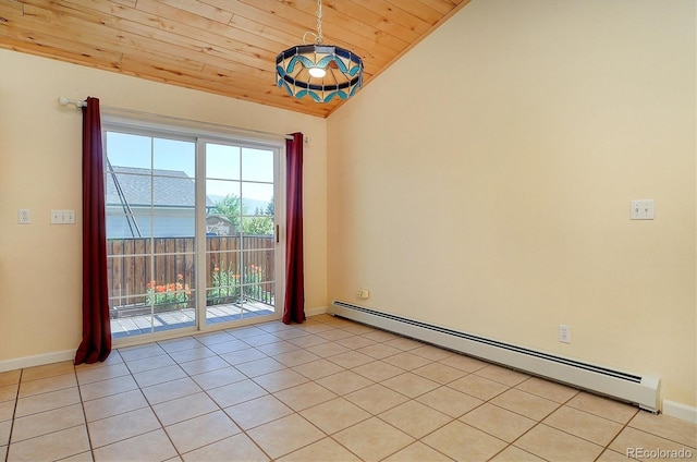 84 Kathy Dr, Buena Vista, CO 81211 - spare room with baseboard heating, wood ceiling, vaulted ceiling, and light tile patterned floors