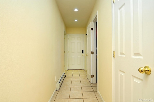 84 Kathy Dr, Buena Vista, CO 81211 - hallway with a baseboard radiator, light tile patterned floors, and recessed lighting