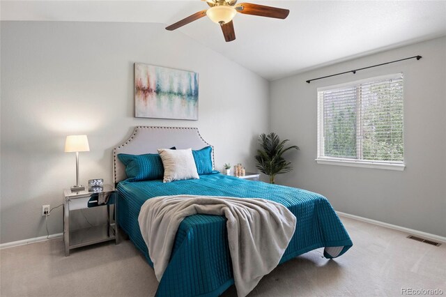 13906 Jackson St, Thornton, CO 80602 - carpeted bedroom with baseboards, lofted ceiling, and ceiling fan