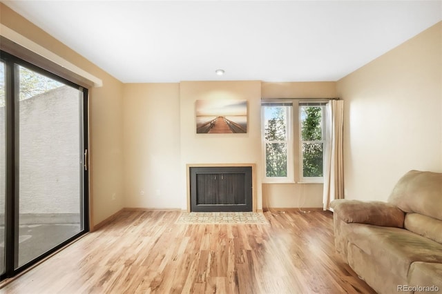 3330 Templeton Gap Rd Unit 15, Colorado Springs, CO 80907 - living area with wood finished floors, a fireplace with flush hearth, and baseboards