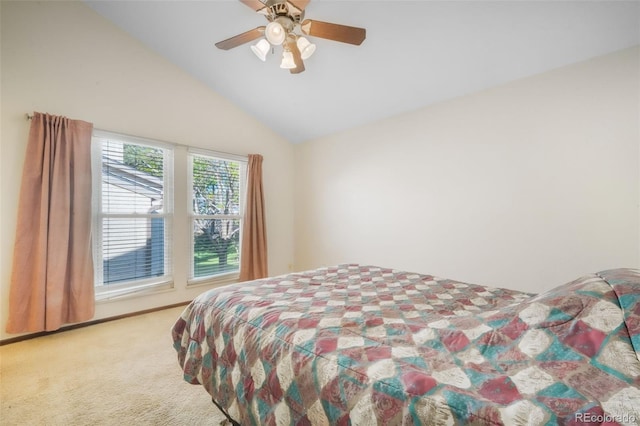 3330 Templeton Gap Rd Unit 15, Colorado Springs, CO 80907 - carpeted bedroom featuring vaulted ceiling and a ceiling fan