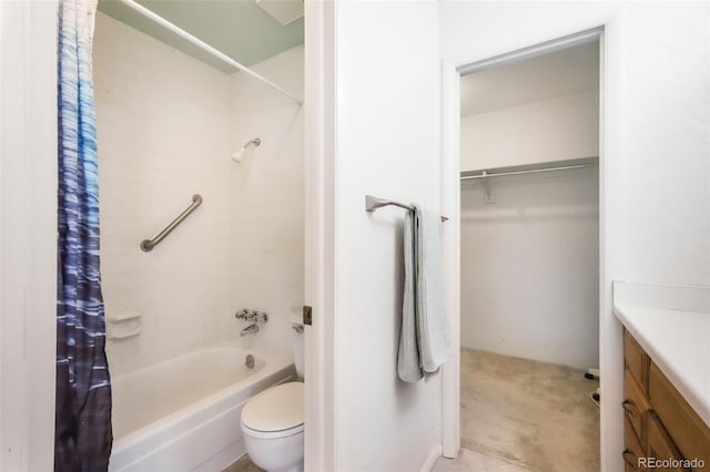 3330 Templeton Gap Rd Unit 15, Colorado Springs, CO 80907 - bathroom with vanity, shower / bath combo with shower curtain, toilet, and a walk in closet
