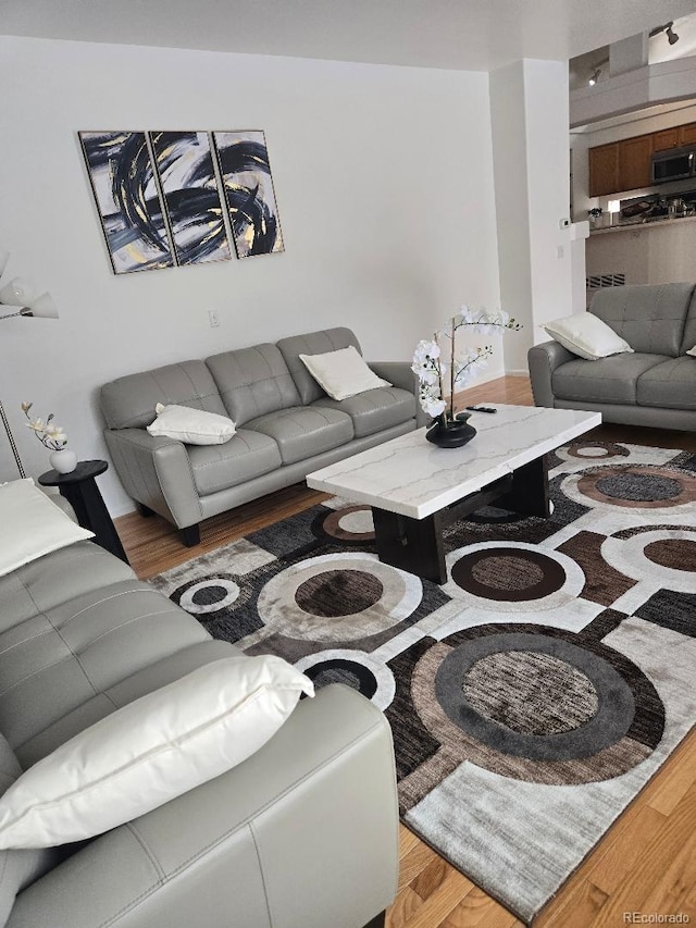 living room with light hardwood / wood-style floors