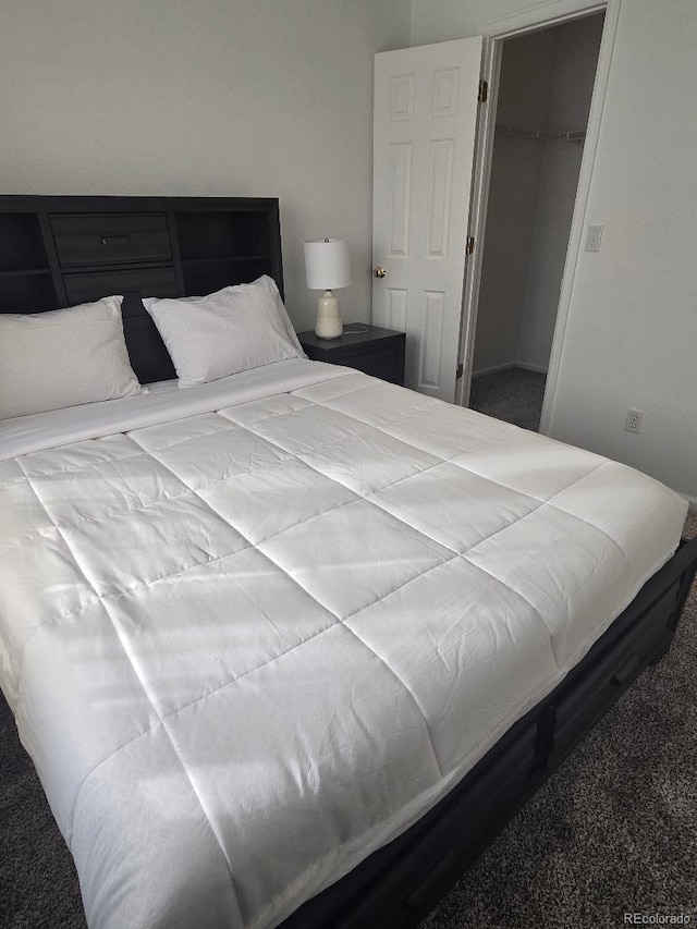 carpeted bedroom with a spacious closet and a closet