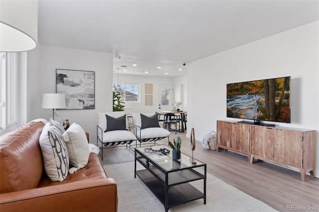 living room with light hardwood / wood-style floors