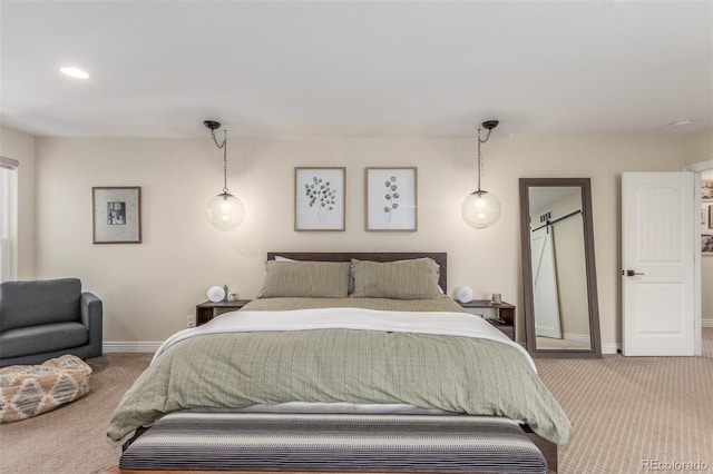 bedroom featuring recessed lighting, baseboards, and carpet floors