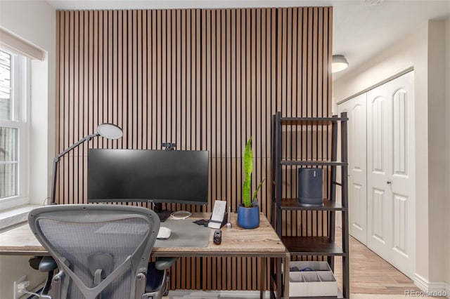 home office featuring light wood-style flooring