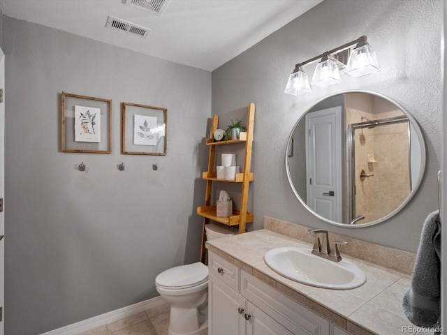 10531 Lieter Pl, Lone Tree, CO 80124 - bathroom featuring a tile shower, vanity, toilet, and tile patterned floors