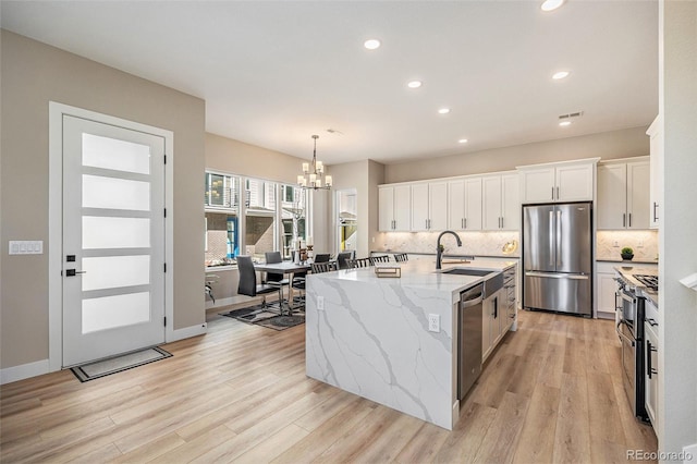 kitchen with a sink, tasteful backsplash, white cabinetry, and stainless steel appliances