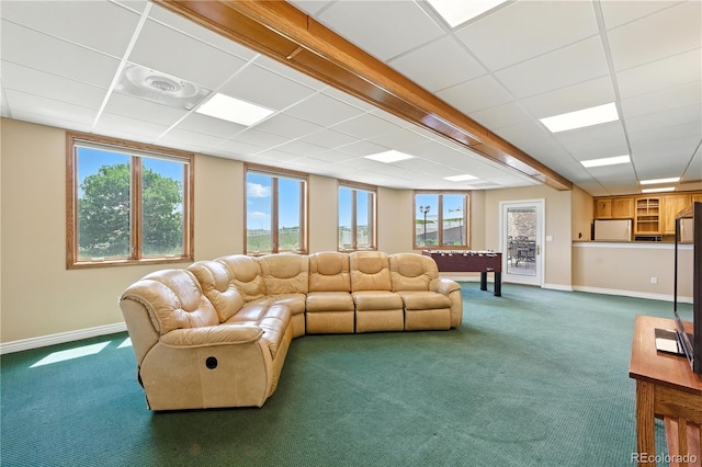 31200 E 145th Ave, Brighton, CO 80603 - carpeted living room with baseboards and a drop ceiling