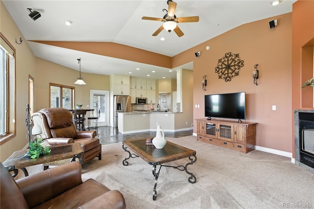 31200 E 145th Ave, Brighton, CO 80603 - living area featuring lofted ceiling and a ceiling fan