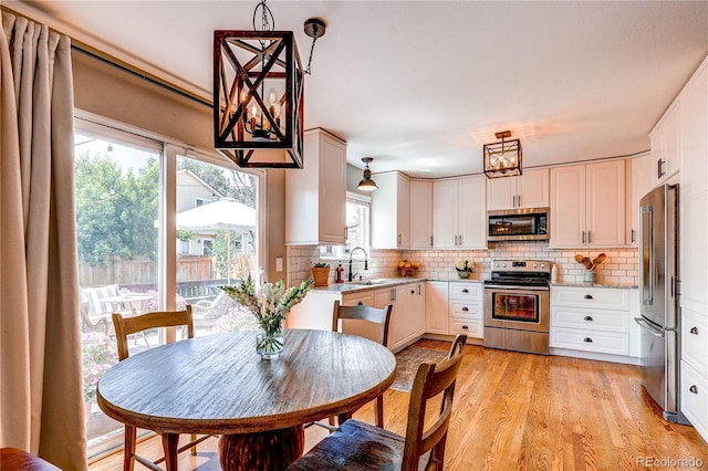 5397 S Killarney St, Centennial, CO 80015 - kitchen featuring stainless steel appliances, plenty of natural light, backsplash, and white cabinetry