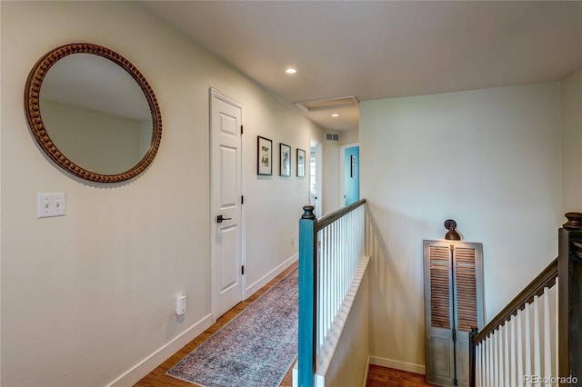 5397 S Killarney St, Centennial, CO 80015 - hall with an upstairs landing, wood finished floors, and recessed lighting