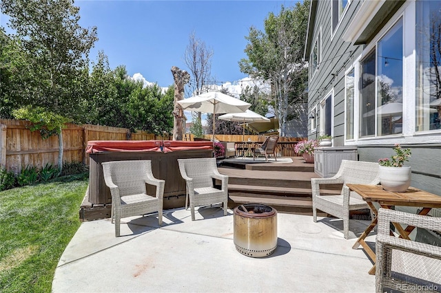 5397 S Killarney St, Centennial, CO 80015 - view of patio / terrace featuring a hot tub and a deck
