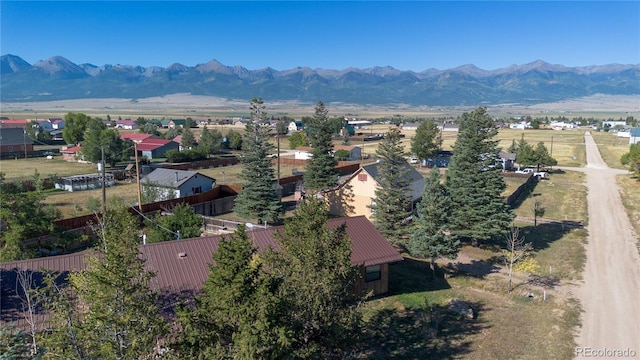 drone / aerial view featuring a mountain view