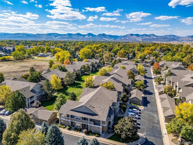 aerial perspective of suburban area with a mountain backdrop