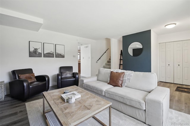 12455 W Alameda Dr, Lakewood, CO 80228 - living area featuring wood finished floors and stairway
