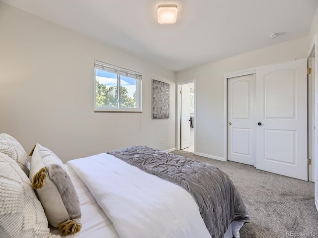 bedroom with a closet and carpet flooring