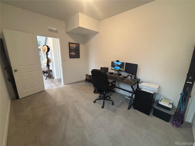 view of carpeted home office