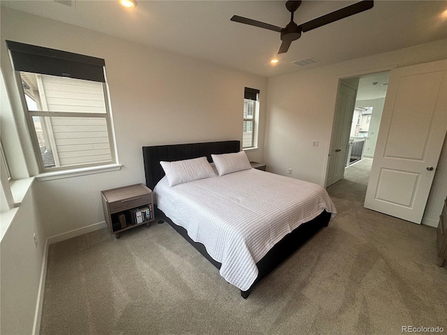 bedroom with carpet flooring and ceiling fan