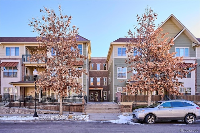 view of snow covered property