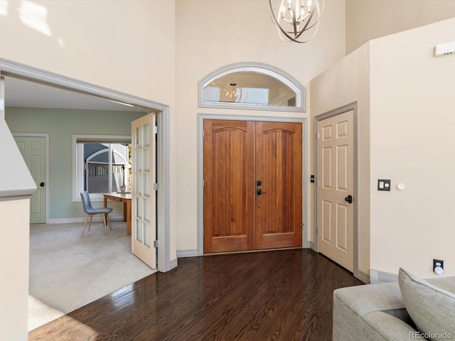 4825 6th St, Boulder, CO 80304 - entrance foyer featuring a high ceiling, a chandelier, and dark wood-style floors