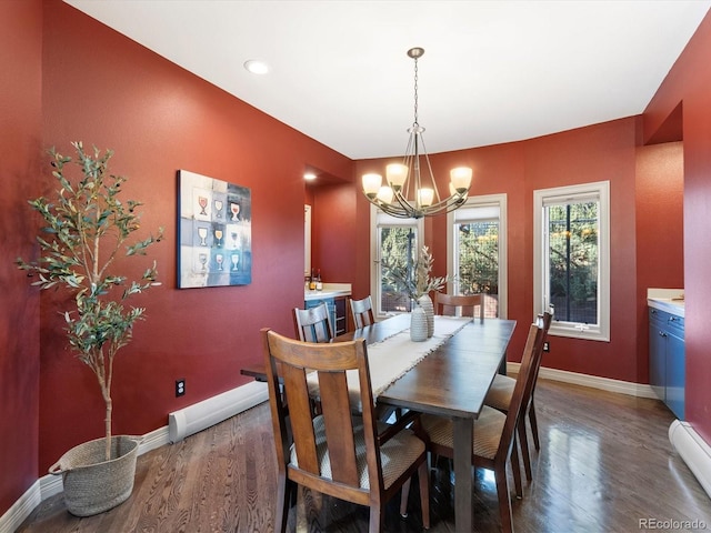 4825 6th St, Boulder, CO 80304 - dining room with a chandelier, wood finished floors, baseboard heating, and recessed lighting